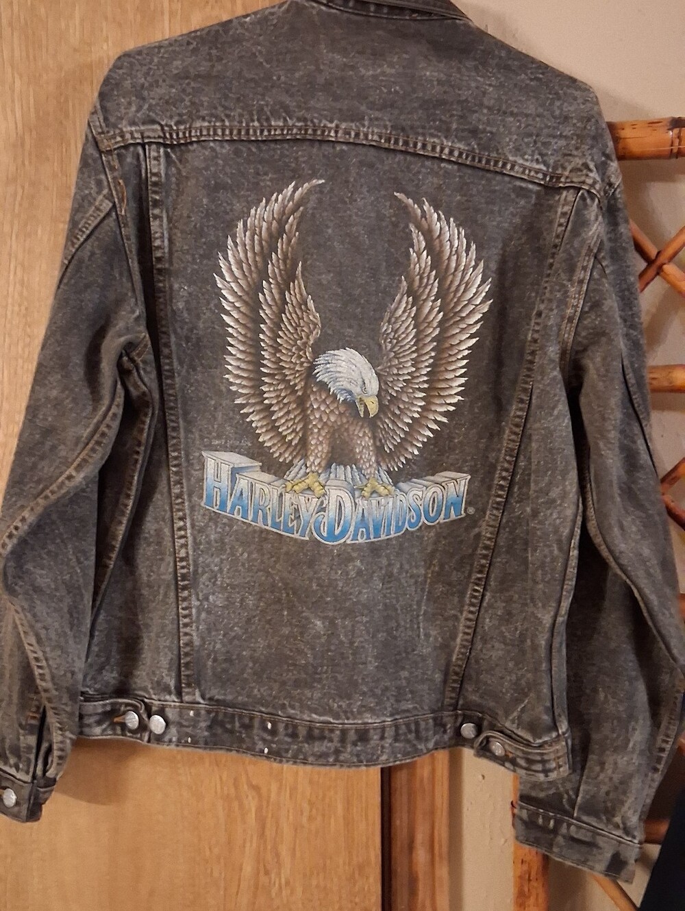 Harley-Davidson Gray Denim Jacket with Eagle Back Graphic MEDIUM